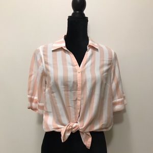 JCrew Coral White Striped Blouse